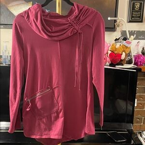 neon buddha Ruched Cowl Hoodie in Berry